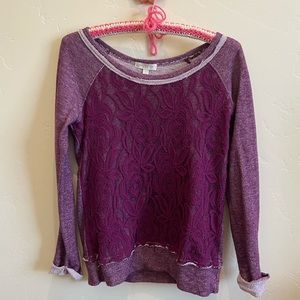 Maroon Purple Lace Terry Fancy Crew Neck Sweatshirt Large